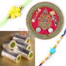Simply Traditional Rakhi Pooja Thali Kaju Roll Thread Rakhis for Brothers