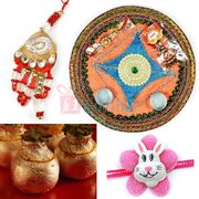 Pearl Based Simple Rakhi Thali Kaju Kalash Lumba Rakhi with Kids Rakhi