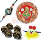 Amazing Rakhi Embroidery Pooja Thali Anjeer King Sweet and Rakhis