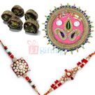 Jhalar Kundan Rakhi Pooja Thali Anjeer King Sweets with Rakhis