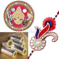 Royal Graced Pearl Based Rakhi Thali with Kaju Roll and Rakhi for Brother