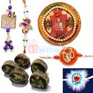 Leaf Pearl Rakhi Thali Anjeer King with Rakhis for Bhaiya Bhabhi and Children