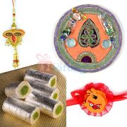 Simply Kundan Rakhi Pooja Thali Kaju Rolls Lumba Rakhi and Kids Rakhi