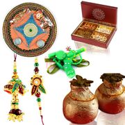 Sweet Dry fruit Combo with Thali and Rakhis for Gift on Rakhi