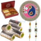 Best Rakhi Gift Combo with Sweets Thali Dry Fruit Box and Rakhis