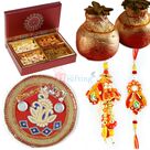 Rakhi Gift Combo Set with Thali Sweets Dry Fruit with Bhaiya Bhabhi Rakhi
