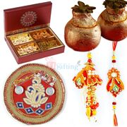Rakhi Gift Combo Set with Thali Sweets Dry Fruit with Bhaiya Bhabhi Rakhi