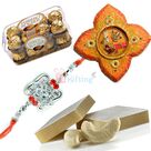 Superb Gift on Rakhi with Pooja Thali Chocolate Sweets and Rakhi