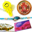 Gift Hamper on Rakhi with Rakhi Thali Chocolate Sweets and Rakhi