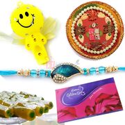 Gift Hamper on Rakhi with Rakhi Thali Chocolate Sweets and Rakhi