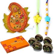 Best Gift for Brothers with Chocolate Pooja Thali Sweets and Rakhis