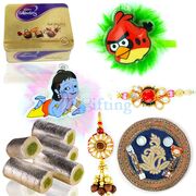 Chocolate Sweets and Rakhi Pooja Thali Gift with Rakhis