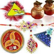 Bhaiya Bhabhi Rakhi and Kids Rakhi with Gift of Pooja Thali Sweets and Chocolate