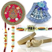 Great Gift of Rakhi with Thali Sweets Chocolate and Beads Rakhis