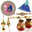 Wonderful Gift with Rakhi Pooja Thali Chocolate Sweets and Rakhis for Family