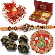 Heart Shape Chocolates with Dry Fruit Sweets Rakhi Thali and Rakhis to Gift on Rakhi