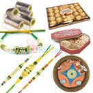 Beautiful Diamond Rakhis with Thali Sweets Chocolate and Dry Fruit Hamper