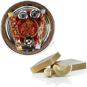 Golden Ganesha Rakhi Thali and Kaju Katli Combo