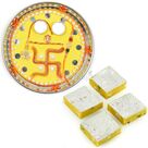 Yellow Base Swastik Rakhi Thali with Kaju Kesar Barfi