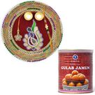 Designer Booti Rakhi Pooja Thali and Gulab Jamun Hamper