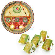 Kaju Diamond Cake and Fancy Gotta Work Rakhi Thali Hamper