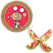 Amazing Work Lace Booti Work Rakhi Thali and Kaju Tarbooj Hamper