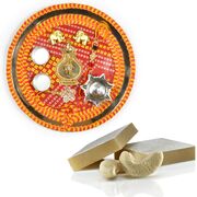 Awesome Moli Rakhi Thali with Kaju Katli Sweet Hamper