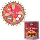 Designer Dangler Rakhi Thali with Gulab Jamun Sweet Hamper