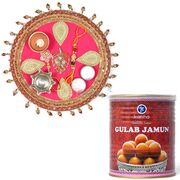 Designer Dangler Rakhi Thali with Gulab Jamun Sweet Hamper