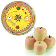 Yellow Painted Designer Rakhi Thali with Kaju Apple Sweet