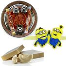 Golden Ganesha Rakhi Thali Minions Rakhi and Kaju Katli Sweet Hamper