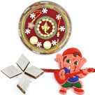 Ganesha Designer Steel Thali with Kaju Chocolate Barfi n Kids Rakhi