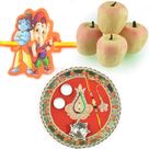 Kaju Apple Sweet with Steel Rakhi Pooja Thali and Kids Rakhi Hamper