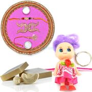Designer Rakhi Pooja Thali with Kaju Katri n Kids Rakhi Hamper