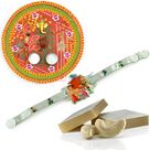 Mauli Chunri Based Ganesha Rakhi Thali with Kaju Katli n Kids Rakhi Band