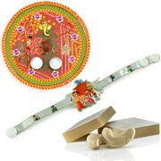 Mauli Chunri Based Ganesha Rakhi Thali with Kaju Katli n Kids Rakhi Band
