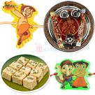 Two Baby Kids Rakhis Puja Thali n Soan Papdi Hamper