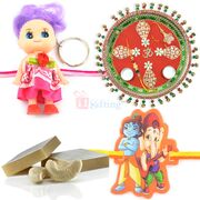 Kaju Katli Rakhi Thali Hamper with Two Kids Rakhis