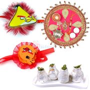 Jhoomar Designer Rakhi Thali Kaju Kalash n Kids Rakhi Hamper
