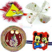 Fancy Zari Gotta Work Rakhi Thali with Kaju Gujia n Kids Rakhi Hamper
