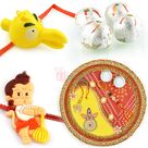 Mauli Chunri Rakhi Thali n Kaju Laddu Sweet Hamper with Rakhi for Children