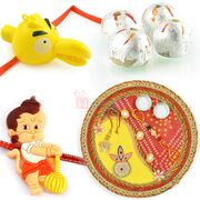 Mauli Chunri Rakhi Thali n Kaju Laddu Sweet Hamper with Rakhi for Children