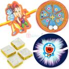 Kaju Kesar Barfi with Designer Ganesh Pooja Thali n Kids Rakhis
