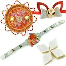 Rakhi Pooja Thali Badam Barfi Hamper with Kids Rakhis