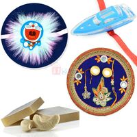 Kaju Katli Rakhi Pooja Thali Hamper with 2 Kids Rakhis