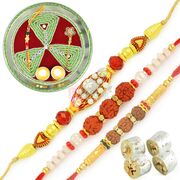 Rudraksh Rakhi Rakhi Thali with Kaju Honey Due Sweet Hamper