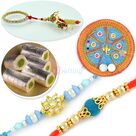 Kaju Roll Special Rakhi Thali with 2 Brother n 1 Lumba Rakhi Hamper