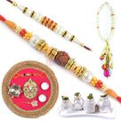 Pink Base Rakhi Thali with Kaju Kalash Sweet 1 Lumba Rakhi n 2 Brother Rakhis