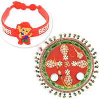Golden OM Ghunghru Rakhi Thali n Best Brother Kids Rakhi Hamper
