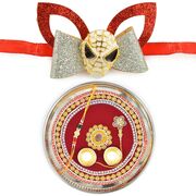 Designer Steel Rakhi Pooja Thali with Batman Kids Rakhi
